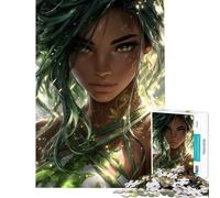 Rompecabezas de 1000 Piezas para Adultos Mujer de Cabello Verde con Adornos de Hojas Rompecabezas para Adultos Juegos relajantes decoración interacción Entre Padres e Hijos (tamaño 38x52cm)