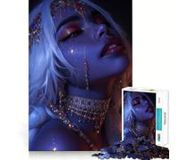 Rompecabezas de 1000 Piezas para Adultos Mujer de Piel Azul con Joyas Piezas de Corte Limpio Actividad Cerebral Inteligente Diversión para Momentos de Calma Regalo artístico de cumpleaños 50x75cm