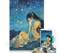 Rompecabezas de 1000 Piezas para Adultos Mujer en Kimono bajo un Cielo Estrellado Juegos relajantes Actividades Divertidas para Hacer en casa y Fortalecer el Amor en Pareja 50x75cm