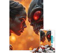 Rompecabezas de 1000 Piezas para Adultos Mujer Frente a Criatura alienígena Diversión en casa Juego práctico de Corte de precisión Apto para Mayores de 14 años 38x52cm