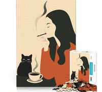 Rompecabezas de 1000 Piezas para Adultos Mujer fumando con Gato Juego de Ejercicios de Pensamiento Ajuste Espacios Actividad para Fortalecer los Lazos Familiares (38x52cm)