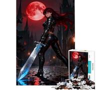 Rompecabezas de 1000 Piezas para Adultos Mujer guerrera con Espada bajo la Luna roja Ayuda a ejercitar el Cerebro Desafío difícil Juegos relajantes para Mayores de 14 años Juego Incluido