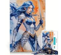 Rompecabezas de 1000 Piezas para Adultos Mujer guerrera de Pelo Azul,decoración de Ajuste, Juego cognitivo Divertido,Juego de Paz,Actividad de cumpleaños 50x75cm