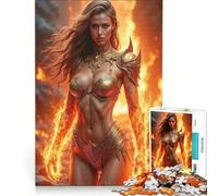 Rompecabezas de 1000 Piezas para Adultos Mujer guerrera Dorada con Poderes de Fuego, Juegos relajantes, Montaje de Patrones, Lista de Deseos con Papá Noel 38x52cm