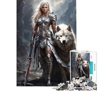 Rompecabezas de 1000 Piezas para Adultos Mujer guerrera y Lobo Juguete Educativo para armar Decoración de Pared Apto para Mayores de 14 años (38x52cm)