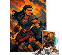 Rompecabezas de 1000 Piezas para Adultos Mujer guerrera y Lobo Rompecabezas de Fuego para Adultos Juego de ingenio antiestrés difícil y desafiante (tamaño 38x52cm)