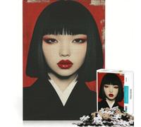 Rompecabezas de 1000 Piezas para Adultos Mujer Japonesa Vestida de Rojo Juego Familiar, Divertido y con Humor Un desafío único 50x75cm