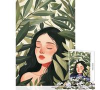 Rompecabezas de 1000 Piezas para Adultos Mujer rodeada de Hojas Verdes Juguete Educativo Regalo para cumpleaños Juegos relajantes colección de Artistas Bellas Artes tamaño 38x52cm