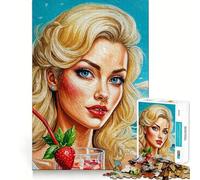 Rompecabezas de 1000 Piezas para Adultos Mujer Rubia con cóctel Decoración de fácil Montaje,Juego cognitivo Divertido,Juego de Paz,Actividad de cumpleaños 50x75cm