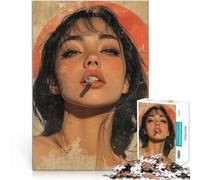 Rompecabezas de 1000 Piezas para Adultos Mujer Sexy fumando Cigarrillo Juegos de relajación Adecuado para decoración de Escritorio. 38x26cm
