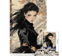 Rompecabezas de 1000 Piezas para Adultos Mujer Shinobi de Cabello Oscuro con Espada Juego Imposible Actividades Familiares Juguete Educativo Lista de Deseos con Papá Noel (50x75cm)