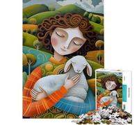 Rompecabezas de 1000 Piezas para Adultos Mujer sosteniendo un Cordero en un Paisaje Rompecabezas Educativo de 1000 Piezas Un desafío difícil para la Mente Juegos Familiares (50x75cm)