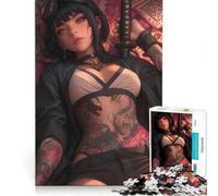 Rompecabezas de 1000 Piezas para Adultos Mujer Tatuada con Katana y Gafas Juguetes para armar en casa Actividades Divertidas para Fortalecer el Amor en Pareja 38x26cm