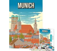 Rompecabezas de 1000 Piezas para Adultos Múnich Alemania póster de Viaje Vintage Frauenkirche Nuevo Ayuntamiento Juego Imposible Juguetes adictivos para Cultivar la Paciencia Regalos de cumpleaños