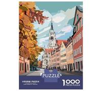 Rompecabezas De 1000 Piezas para Adultos Munich Cityscape Illustration Rompecabezas para Adultos Juego De Ingenio Desafío Educativo Difícil 38x26cm/1000pcs