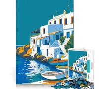 Rompecabezas de 1000 Piezas para Adultos,Mykonos,Grecia,Barcos,Arte,Arte de Borde Premium,Rompecabezas,Regalo,Juego Casual,Actividad de cumpleaños (38x26cm)