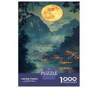 Rompecabezas De 1000 Piezas para Adultos Mystical Asian Village Under Full Moon Rompecabezas para Adultos Juguete Decoración De Pared Regalos para Mujeres Desafiante De Completar 70x50cm/1000pcs