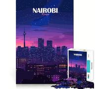 Rompecabezas de 1000 Piezas para Adultos Nairobi,Kenia,Paisaje Urbano Nocturno Rompecabezas de lógica Divertido y fácil de Usar Juego Casual Escena navideña Arte (50x75cm)