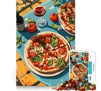 Rompecabezas de 1000 Piezas para Adultos Naturaleza Muerta con Pizza y Vino,Arte de Borde Premium,Rompecabezas,Regalo,Juego Casual,Actividad de cumpleaños (50x75cm)