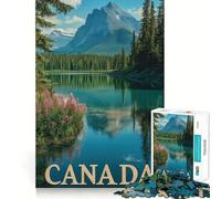 Rompecabezas de 1000 Piezas para Adultos Naturaleza Salvaje de Canadá - Majestuosas montañas y Lago Mirror Póster de Viaje Piezas de Corte Limpio Juego de Habilidad Momento de Calma Diversión Escena
