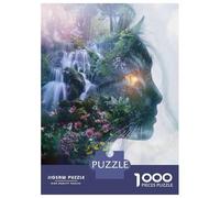 Rompecabezas De 1000 Piezas para Adultos Nature's Harmony A Woman'S Profile with Waterfall and Flowers Rompecabezas para Adultos Juego De Ingenio Desafío Educativo Difícil 52x38cm/1000pcs