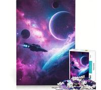 Rompecabezas de 1000 Piezas para Adultos Nave Espacial en una Nebulosa con Planetas Juego de ingenio desafiante para completar fortalece el Amor Entre Parejas 50x75cm