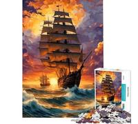 Rompecabezas de 1000 Piezas para Adultos Navegando al Atardecer Divertidas Actividades en casa Juego difícil/Imposible Apto para Mayores de 14 años 38x52cm