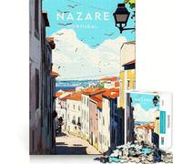 Rompecabezas de 1000 Piezas para Adultos Nazaré,Portugal Street View Arte de Corte Fino Juego de Habilidad Mental Juego de Tiempo Tranquilo Exhibición de Arte navideño (38x26cm)