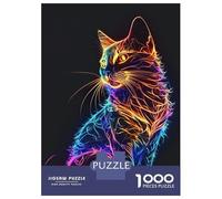 Rompecabezas De 1000 Piezas para Adultos Neon Cat Rompecabezas para Adultos Juego De Ingenio Desafío Difícil Desafiante De Completar 52x38cm/1000pcs