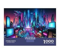 Rompecabezas De 1000 Piezas para Adultos Neon Cityscape Futuristic Urban Landscape Rompecabezas para Adultos Juego Familiar Mejora La Memoria Regalos Y Cumpleaños Únicos 52x38cm/1000pcs