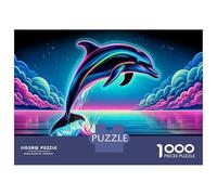 Rompecabezas De 1000 Piezas para Adultos Neon Dolphin Wall Art Print Rompecabezas para Adultos Juegos Familiares Pero Divertidos Y Humorísticos Regalo De Cumpleaños, Regalos, 52x38cm/1000pcs