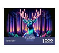 Rompecabezas De 1000 Piezas para Adultos Neon Forest Deer Art Print Rompecabezas para Adolescentes Juego Práctico Desafío Difícil Regalo De Cumpleaños, Regalos, 70x50cm/1000pcs