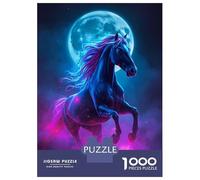 Rompecabezas De 1000 Piezas para Adultos Neon Horse with Moon Rompecabezas para Adultos Juegos Familiares Una Obra De Arte Ayuda A Ejercitar El Cerebro 38x26cm/1000pcs