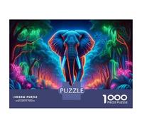 Rompecabezas De 1000 Piezas para Adultos Neon Jungle Elephant Art Print Rompecabezas para Adultos Juguetes Antiestrés Corte De Precisión Actividades Divertidas En Casa 70x50cm/1000pcs