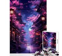 Rompecabezas de 1000 Piezas para Adultos neón Tokio Sakura Street decoración del hogar Juguetes Ideas de Regalo Juego Familiar con Piezas de Formas aleatorias Totalmente entrelazadas tamaño 38x26cm