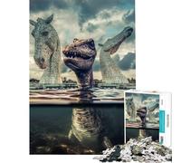 Rompecabezas de 1000 Piezas para Adultos Nessie Visita a los Kelpies Juguete Educativo para Aprender y Jugar en Familia Decoración Perfecta Regalo de cumpleaños (tamaño 50x75cm)