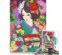 Rompecabezas de 1000 Piezas para Adultos Niña con Flores Japonesa con Kimono,Corte Premium,Juego para ejercitar la Mente,diversión sin Preocupaciones,decoración navideña (38x26cm)