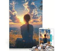 Rompecabezas de 1000 Piezas para Adultos Niña contemplando la Puesta de Sol en un Campo de Flores Juegos Familiares Corte de precisión Colección de Artistas Bellas Artes 50x75cm