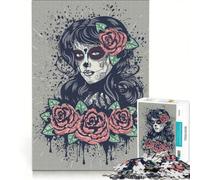 Rompecabezas de 1000 Piezas para Adultos: Niña del Día de Muertos y Rosas, Juego Imposible, Interacción Entre Padres e Hijos, Lista de Deseos con Papá Noel 50x75cm