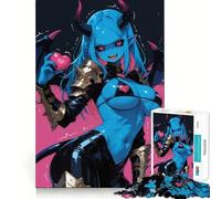 Rompecabezas de 1000 Piezas para Adultos Niña Demonio Azul con corazón,Juego de Bordes limpios,Juego de lógica,Juego de Entretenimiento,decoración navideña 50x75cm
