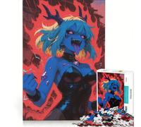 Rompecabezas de 1000 Piezas para Adultos: Niña Demonio Azul en Ciudad en ruinas, Juego Familiar, difícil y desafiante, Regalo de cumpleaños y único 38x26cm