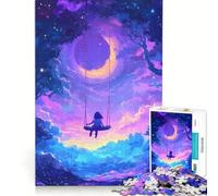Rompecabezas de 1000 Piezas para Adultos Niña en un Columpio bajo una Luna Creciente Brillante en un Cielo mágico Juguete Educativo, Ideal para Relajarse y estimular la Mente Perfecto como Regalo