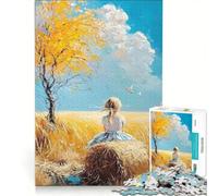 Rompecabezas de 1000 Piezas para Adultos Niña en una paca de heno en un Campo, Juegos relajantes, para diversión Familiar, colección de Artistas, Bellas Artes 50x75cm