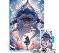 Rompecabezas de 1000 Piezas para Adultos Niña Frente a un tiburón Gigante desafío Educativo Interacción Entre Padres e Hijos 38x26cm