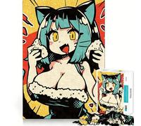Rompecabezas de 1000 Piezas para Adultos Niña Gata Comiendo Onigiri Juguete Decorativo de construcción Juego de Paz Regalo de cumpleaños (38x26cm)