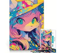 Rompecabezas de 1000 Piezas para Adultos Niña Gata con Sombrero,Corte preciso,Divertido Juego de ingenio,Tiempo Libre,Actividad de cumpleaños (38x26cm)