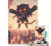 Rompecabezas de 1000 Piezas para Adultos: Niña Gata sobre la Ciudad, Juegos Divertidos, interacción Entre Padres e Hijos, con póster y Hoja de Preguntas a Juego 50x75cm