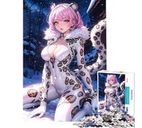 Rompecabezas de 1000 Piezas para Adultos Niña Leopardo de Las Nieves Blanca Rompecabezas para Adultos Juegos de relajación análisis y lógica dificultad y desafío (tamaño 50x75cm)