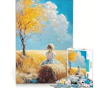 Rompecabezas de 1000 Piezas para Adultos Niña sobre una paca de heno en un Campo Juegos relajantes, Actividades Divertidas para Hacer en casa y Fortalecer el Amor en Pareja 38x26cm