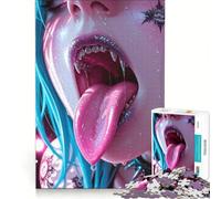 Rompecabezas de 1000 Piezas para Adultos Niña Vampiro con la Lengua Fuera Juguete Educativo interacción Entre Padres e Hijos cumpleaños y Navidad 38x52cm